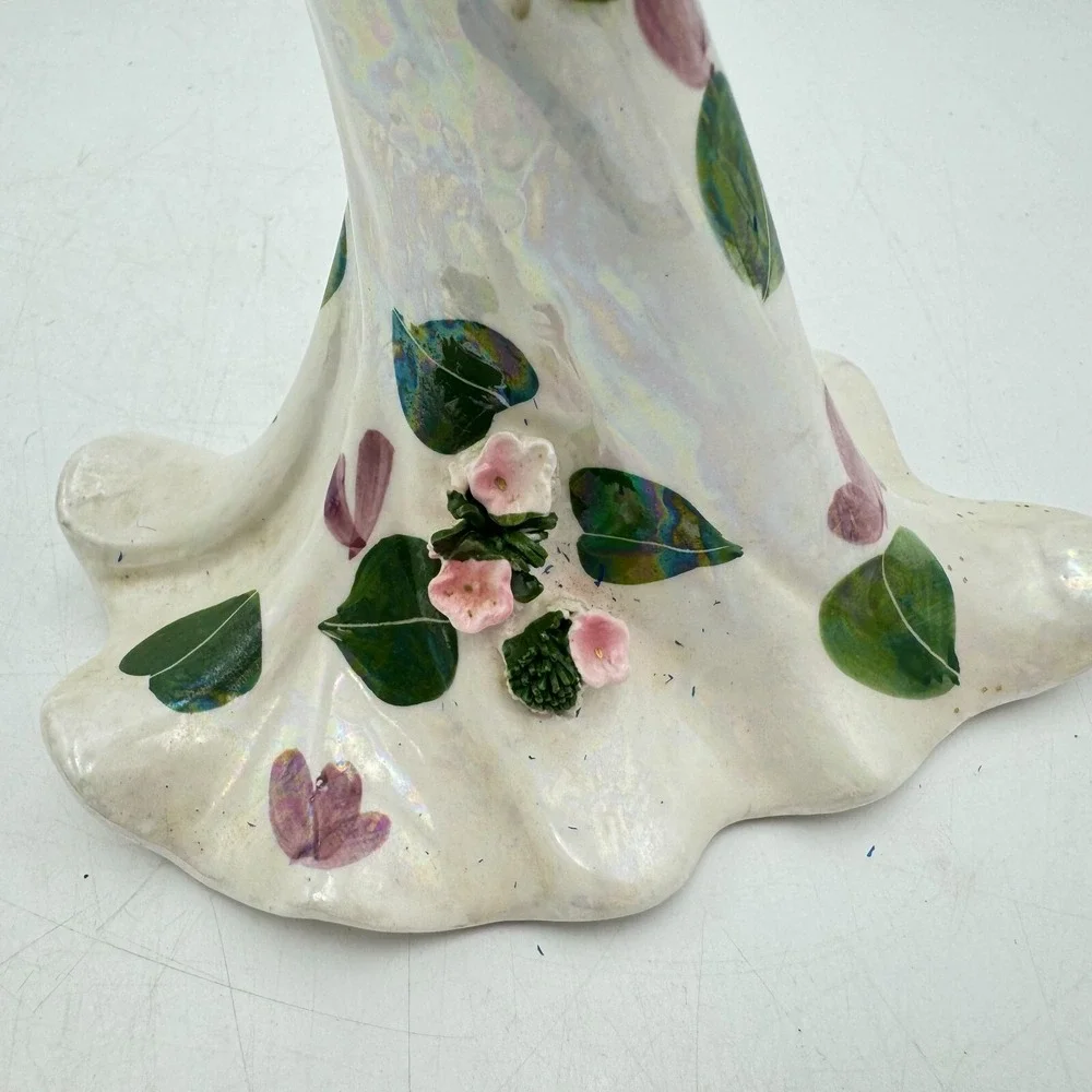 Vintage 1955 Signed Geo Z. Lefton Porcelain East Asian Dancer Lantern Pink Green